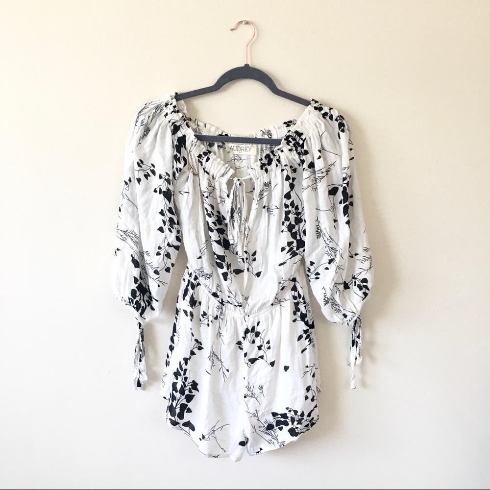 LAST DAY TO PURCHASE! Off-The-Shoulder Black & White Floral Romper